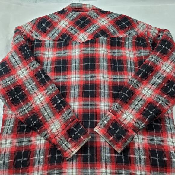 Plains Western Wear Lined Red Plaid Flannel Shirt Jacket Shacket Unisex size XL - Picture 9 of 14